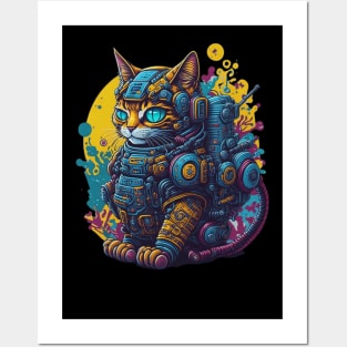 Colorful Robotic Cat Posters and Art